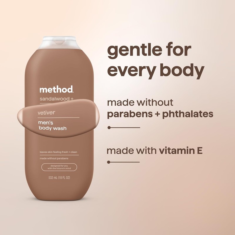 Method Men Body Wash, Sandalwood + Vetiver, Paraben and Phthalate