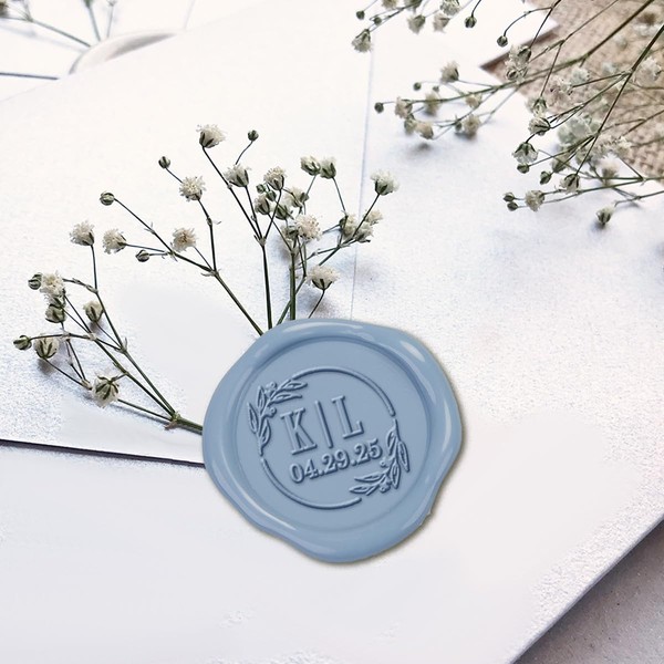 Wedding Monogram with Date Custom Adhesive Wax Seal Stickers 50-Pack