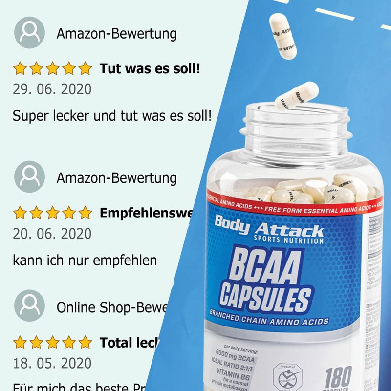 Body Attack BCAA Capsules 180 Caps / 18 Servings, High
