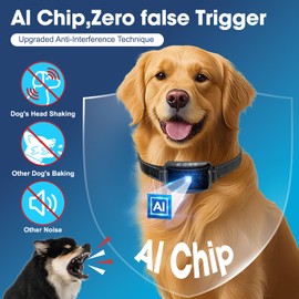 Dog Bark Collar for Large Medium Small Dogs, Automatic Smart Bark Collar, Anti Barking Training Collar with 3 Adjustable Sensitivity Beep Vibration, IPX7 Waterproof Rechargeable,Black