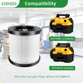 2 Pack DCV5801H HEPA Filter Compatible with DEWALT DCV580H, DCV581H 20V MAX Wet/Dry Vacuum, with 4 Foam Sleeve Filters & 1 Brush