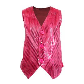 Carnavalife Boys Girls Sequin Vest Hip Hop Vest Costume for Kids Party Dance Graduation 1-12 Years, fuchsia