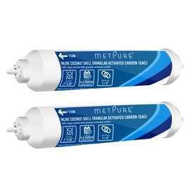 Metpure In line Water Filter 2" x 10" Coconut Shell Post Activated Carbon Water Filter Replacement 1/4" Quick Connects for Inline Reverse Osmosis RO Water Filtration, Refrigerator, Ice Maker [2 Pack]