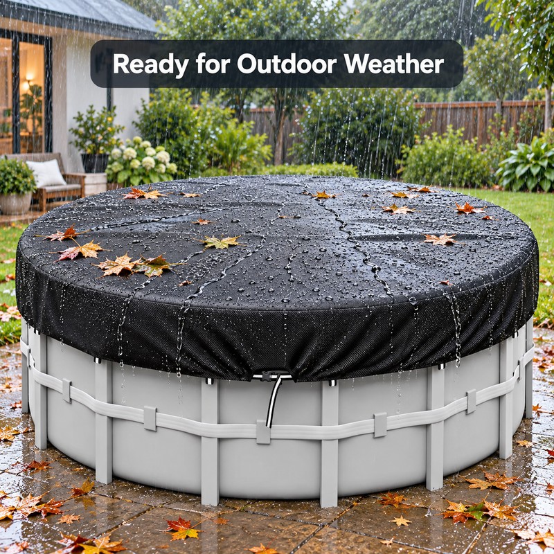 Round Above Ground Pool Cover, Heavy Duty Black All-Weather Protective