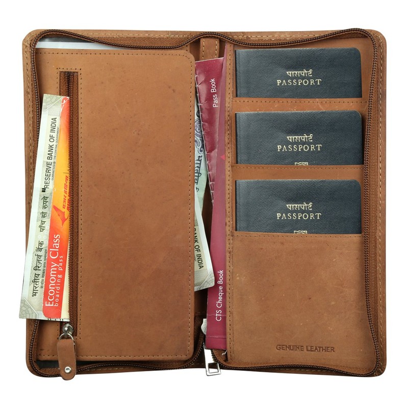 Style98 Unisex Leather Brown Passport Holder, Brown, M, Clutch