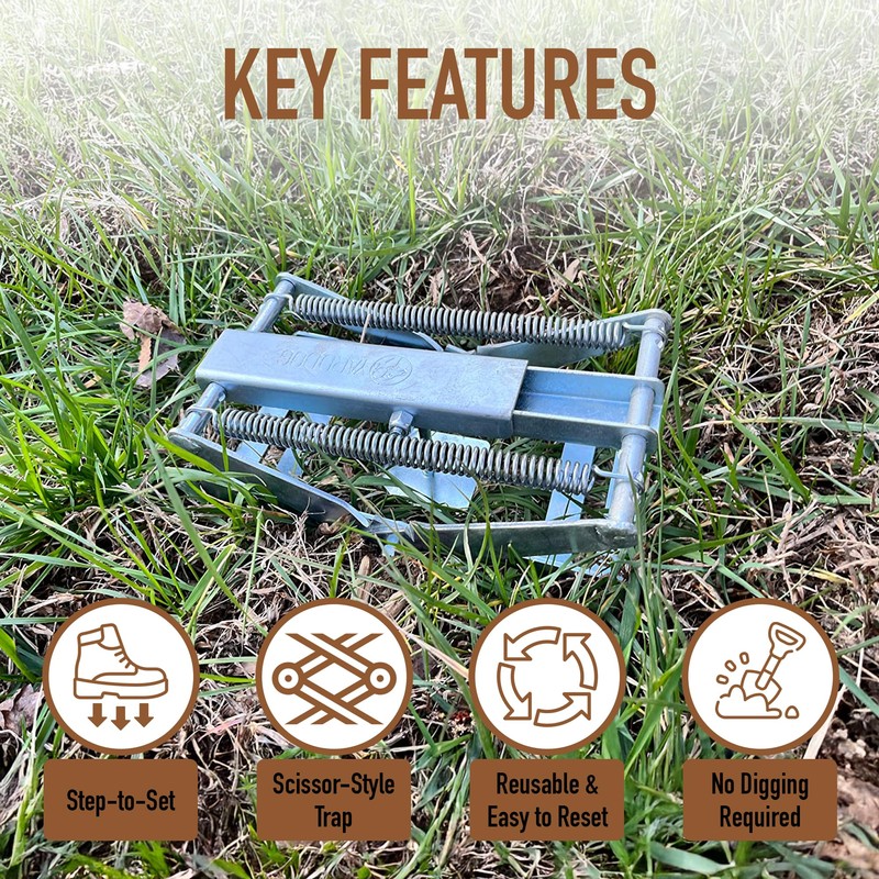 YARDDOG Mole Trap - Step-to-Set Scissor Style, Commercial Grade Durable