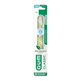 GUM - Cepillo Dental Classic Bio Suave con Mango de Material Renovable y Filamentos Dome-Trim - Envase Sin Plástico - 1 Pieza