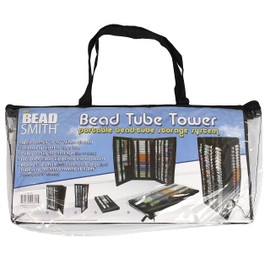 The Beadsmith Bead Tube Tower -Storage- 8 x 16 inches, Folds Easily for Storage or Travel - Holds Large & Small Bead Tubes - Clear Zippered Pouch …