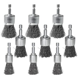 Opfiue 9 PCS Wire Brush Wheel for Drill, 0.8" 1" 1.2" Sizes - Crimped End Wire Brushes 1/4" Hex Shank Knotted Brush for Paint-Surface and Small Spaces