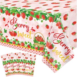 4 Pcs Strawberry Tablecloth Berry Sweet One Table Covers Strawberry Theme Party Table Cloth Strawberry Birthday Decorations Strawberry Baby Shower Supplies Berry First Birthday Decor 86 x 51 Inch
