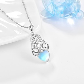 praymos Celtic Knot Necklace 925 Sterling Silver Moonstone Pendant Necklace Irish Celtic Rainbow Moonstone Pendant Jewellery Gifts for Women Girls (A-moonstone necklace)