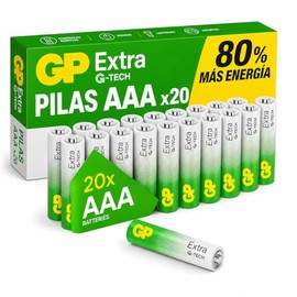 GP Pilas AAA, Paquete de 20 Baterias AAA, 1.5V Alcalinas - hasta 80% Más Potencia con G-Tech, 10 Años de Vida Útil, Alto Rendimiento, Pilas Triple AAA Perfectas para Juguetes, Controles, Videojuegos