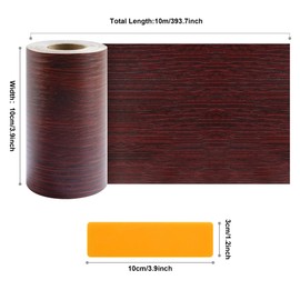 JUNART Wood Grain Repair Tape(10cm×1000cm), Self-Adhesive Waterproof Realistic Textured Repair Duct Tape for Tables, Baseboards, Doors, Windows, and Floors with Plastic Scraper(Red Rosewood)