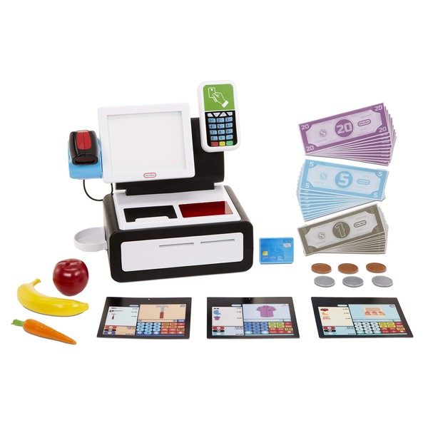 Little Tikes First Self-Checkout Stand Realistic Cash Register Pretend Play Toy for Kids , White