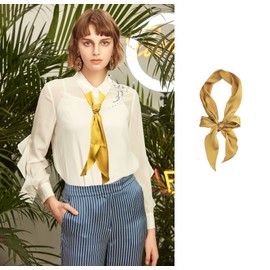 COTIM COYIN Women Plain Skinny Scarf, Solid Color Long Neckerchief Hair Band Choker for Women Purse Handbag, Yellow