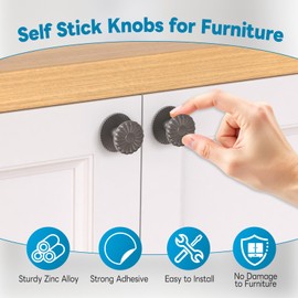 SecureLatch Self Adhesive Drawer Knobs, 2 Pack Self Stick Door Pull Handles, Zinc Alloy No Drilling Cabinet Knobs for Drawer, Closet, Window, Dresser, Sliding Barn/Glass Shower/Balcony Door (2, Grey)