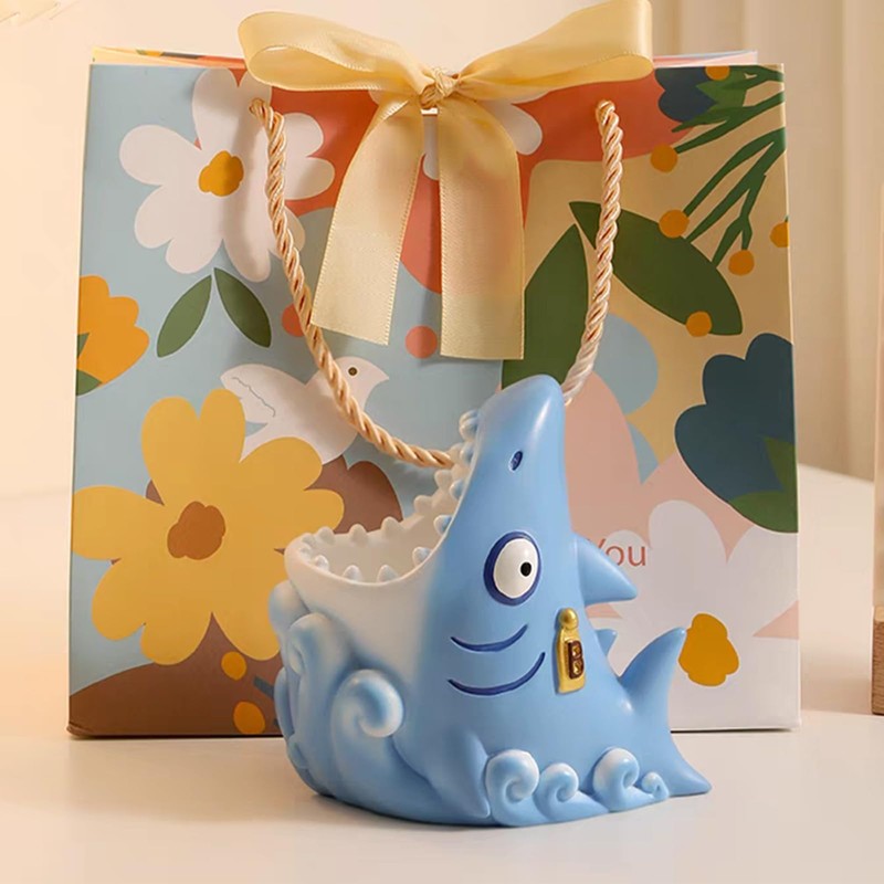 Cute Shark Resin Multifunctional Organizer: Toothbrush Holder, Makeup Brush Storage