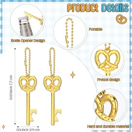 Vesici 20 Pcs Oktoberfest Party Favors Pretzel Bottle Opener Keychain Oktoberfest Accessories for Men Women German Theme Bavarian Beer Festival Party Supplies (Gold)