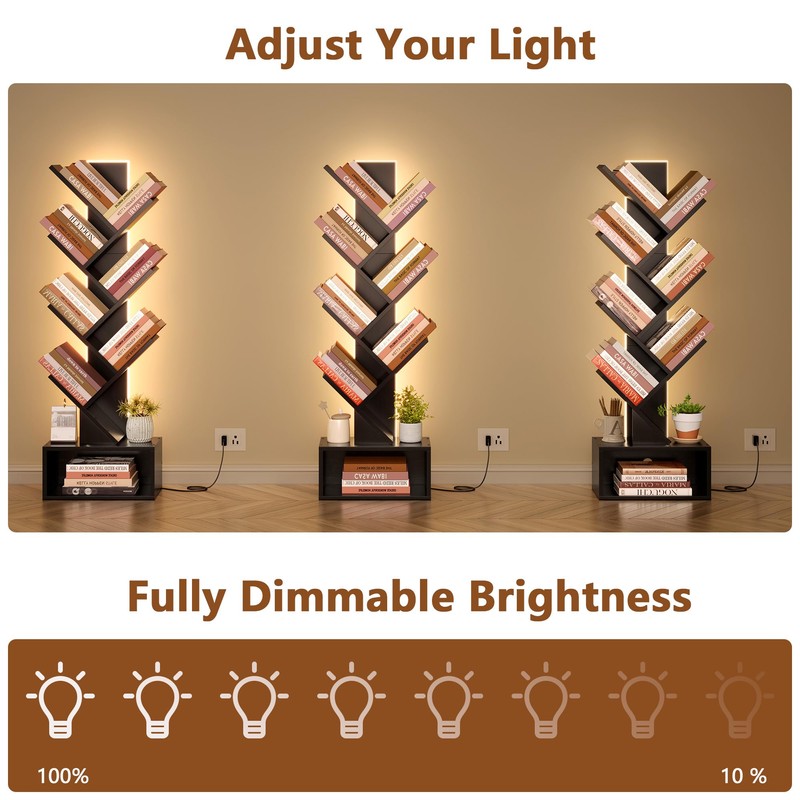 Hoctieon 6 Tier Tree Bookshelf, Tall Bookcase with Drawer, Freestanding