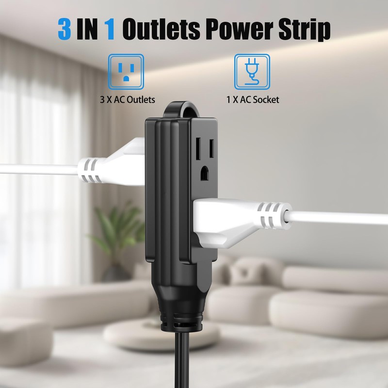 1 FT Short Extension Cord, HITRENDS 3 Outlet Extension Cord,