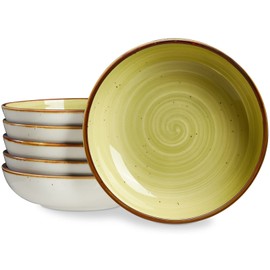 ONEMORE 30 Ounce Large Porcelain Salad Pasta Bowls, Ceramic Dinner Serving Bowls for Soup, Dessert, Fruit. Microwave & Dishwasher Safe, Green Shallow Pasta Bowls, Kitchen Dinnerware, Modern Style