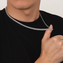 KRKC Men's Necklace, 14K Gold Plated / Silver Stainless Steel Cuban Link Chain Curb Chain 3/4/5/6 mm, Nickel-Free Thin Chain Link Chain for Men, Length 45-61 cm, Stainless Steel