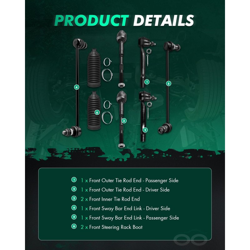 SCITOO 8pcs Front Suspension Kit Outer Inner Tie Rod End