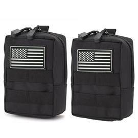 2 Pack Molle Pouches-Vest Pouch Cell Phone Holster Belt Pouch Waist Bag Pack EDC Molle Accessories Bag Small Utility Pouch with Flag Patch Tactical Compact Water-Resistant EDC Pouch (Black)