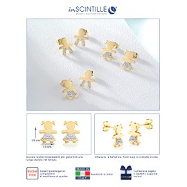 inSCINTILLE Women's Stainless Steel Earrings with Baby, 100% Made in Italy, One size fits all, Stainless Steel, Crystal