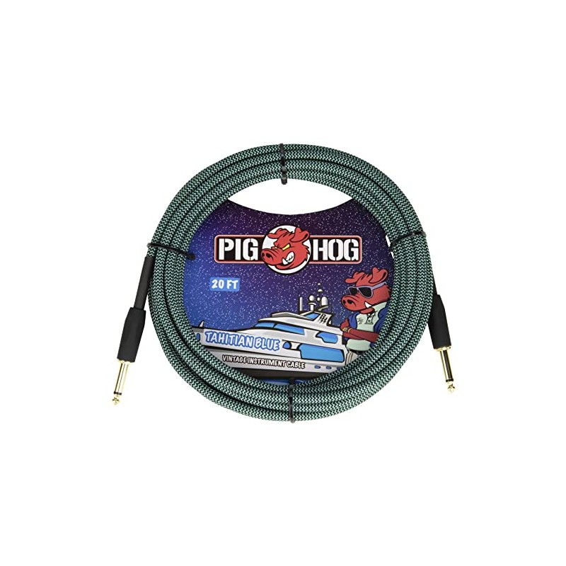 Pig Hog Vintage Series Instrument Cable, Tahitian Blue, 6m/20ft, 6.35