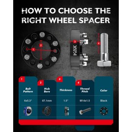 KAX 6x5.3 Wheel Spacers,1.5 inch 6 Lug Hub Centric Wheel Spacers fit for F-15-0, Expedition, Navigator with M14x1.5 Studs 87.1mm Hub Bore,4pcs