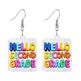 Colorful Rainbow Acrylic Teacher Dangle Earrings Cartoon Transparent Earrings for Women Jewelry Gift for Teacher-Second Grade
