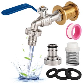 Kugelauslaufhahn 1/2 Zoll Kugel-Auslaufventil Messing Wasserhahn Regentonne Universal Frostsicher Garten Wasserhahn mit Schlauchverschraubung+Filtersieb (Blau)