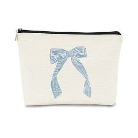 BARPERY Coquette Trendy Preppy Makeup Bag Light Blue Bow Aesthetic Makeup Cosmetic Bag, Cute Makeup Bag, Preppy Stuff, Coquette Stuff, Preppy Gifts, Cute Makeup Pouch