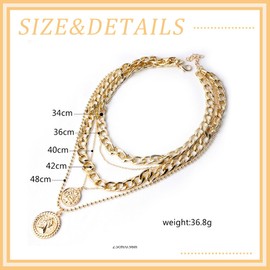 NHQZ Punk Chunky Chain Chain, Exaggerated Layered Cuban Necklace, 5-Layer Gold Chain Women, Pirate Chmuck Women, Adjustable 34/36/40/42/48 cm for Women and Girls, gold