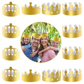 BBXWANG 4 Pcs Gold Paper Crowns for Adults and Kids, 4 Styles of Adjustable King Crown Party Decorations Hats, Queen Hats Cardboard Headwear for Graduate Parties, Birthday, and Celebration
