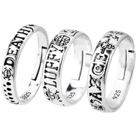 BJPERFMS One Piece Rings, 3 Pieces Anime Rings Set, One Piece Anime Jewellery, Portgas D Ace Ring, Adjustable, One Piece Merch, Cosplay Gift for Anime Fans Teenagers