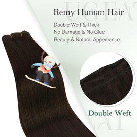 Ugeat Real Hair Wefts, Straight, #2, Dark Brown Wefts, 18 Inches, 45 cm, Peruvian Straight Hair, Sew-in Weaves, Remy Natural Human Hair Extensions, 105 g