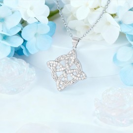 Witches Knot Necklace S925 Sterling Silver Cubic Zirconia Vintage Irish Celtic Witch Knot Pendant Necklace Witchy Nudo de Bruja Plata Irish Wiccan Jewelry Gift for Women Men Christmas Birthday