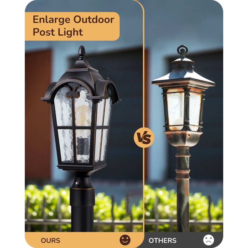 EDISHINE Large Pole Light Fixture Exterior Lamp Post Lantern Head