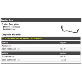 Marketplace Auto Parts Breather Hose - Compatible with 1997-2002 Ford F150
