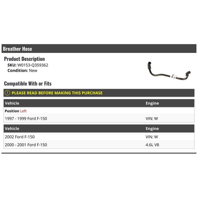 Marketplace Auto Parts Breather Hose - Compatible with 1997-2002 Ford