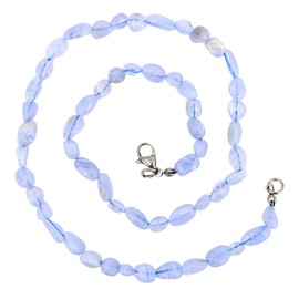 Taddart Minerals - Blue Grey Nugget Necklace Made from Natural Gemstone Chalcedony with 45 cm Length - Handmade, Gemstone