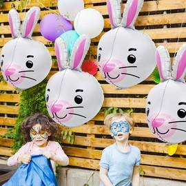 4D Cartoon Animal Farm Bunny Balloons Cute Pet Bunny Party Supplies Birthday Decorations, 4 Pack Easter Rabbit Head Foil Mylar Balloons Happy Easter Bunny Mylar Balloons Woodland Bunny Foil Balloons