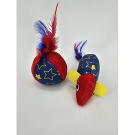 ZAMIBO Cat Toy 2P Ball 5cm Mouse 10cm Fabric Feather Red Blue
