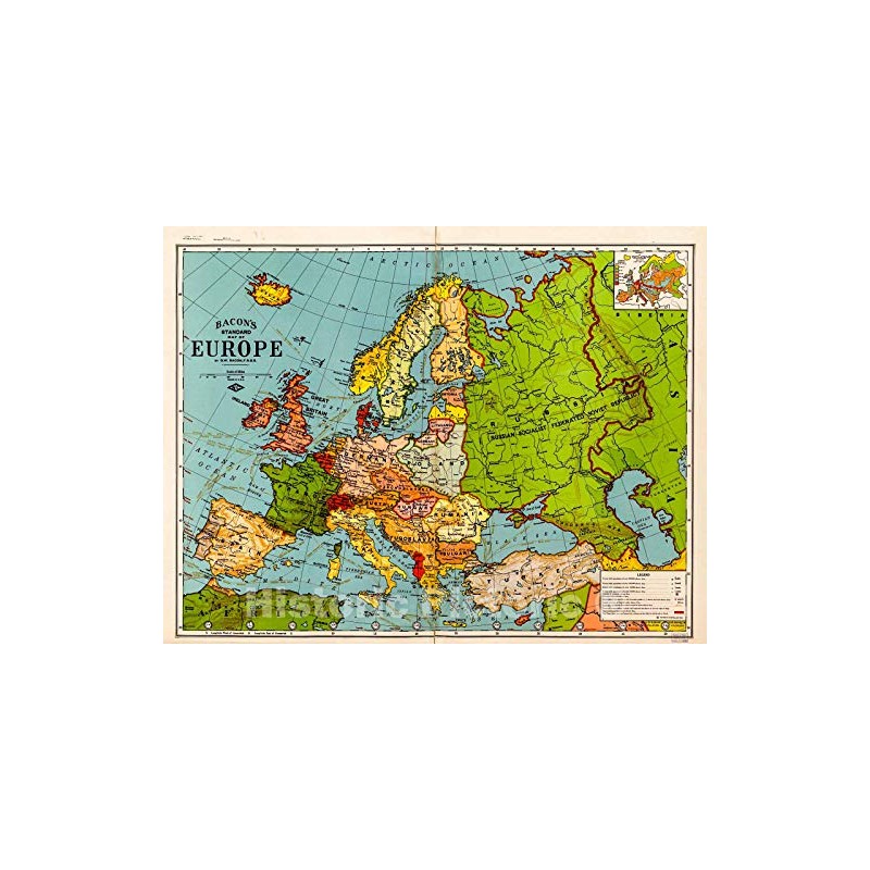 Historic 1920 Wall Map - Bacon's Standard map of Europe
