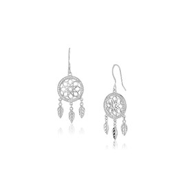 Vanbelle Sterling Silver Jewelry - Rhodium Plated with 925 Stamp - Dream Catcher Earring with Cubic Zirconia Stones - Elegant Handcrafted Earring for Women