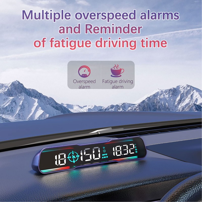 7 Inch Car LED HUD Display Time Speedometer Display Over