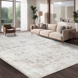 Dotiiorug Washable 9×12 Area Rug for Living Room, Vintage Floral Rug Soft Non Slip Stain Resistant Boho Carpet for Indoor Bedroom Dinning Room Home Office Beige