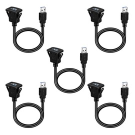 BATIGE 5 Pack Square Single Port USB 3.0 Flush Mount Extension Cable for Car Truck Boat Motorcycle Dashboard 1ft